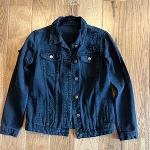 Thread & Supply distressed washed black denim jacket small 100 cotton